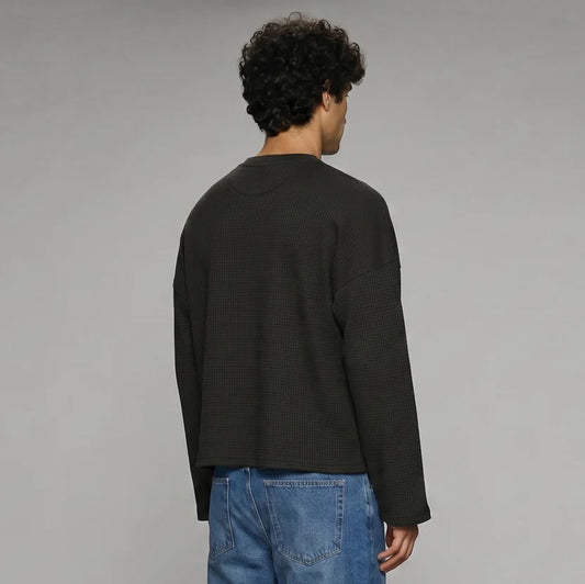 Black Waffle Henley TEE