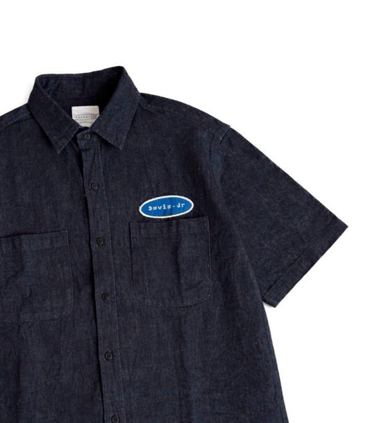 Cropped Blue Raw Denim Shirt