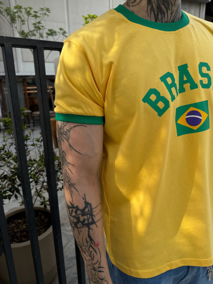 BRASIL CROPPED RINGER TEE