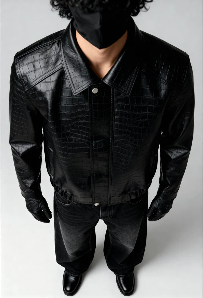 ONYX CROC LEATHER - BOMBER Jacket