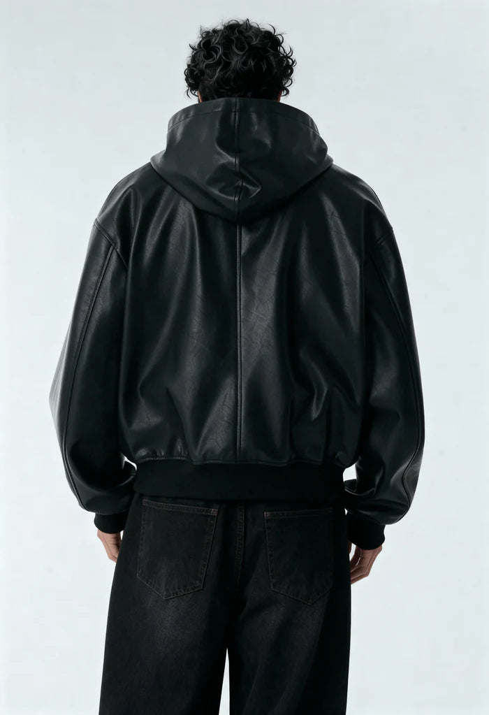 NOIR HOODED LEATHER Jacket