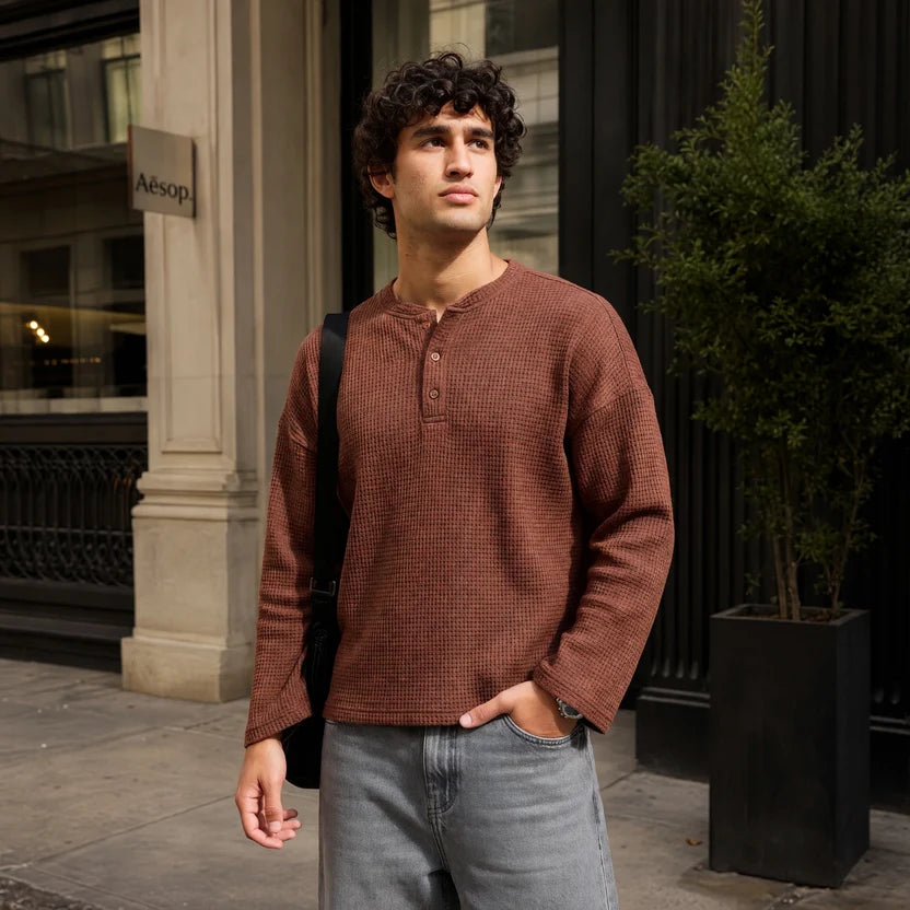 Coffee Waffle Henley TEE