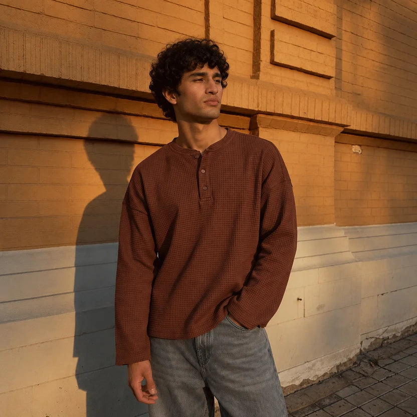 Coffee Waffle Henley TEE