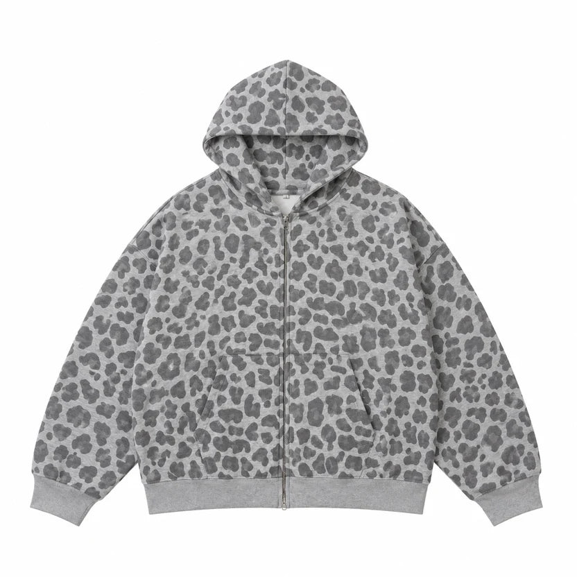 Grey Leopard Zip Hoodie