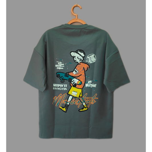 ROCK STUD Trendy Oversized Graphic T-Shirt - Gray