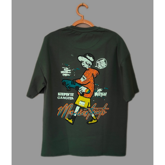 ROCK STUD Trendy Oversized Graphic T-Shirt - Green