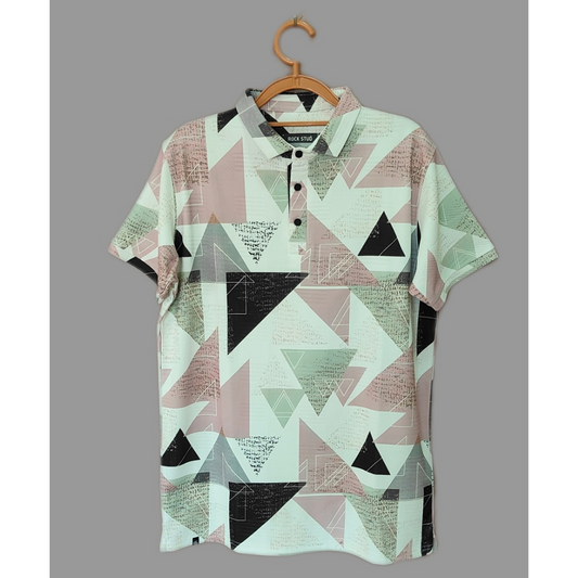 ROCK STUD Geometric Print Polo T-Shirt