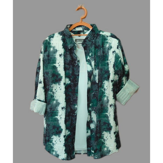 Green White Tie-Dye Shacket