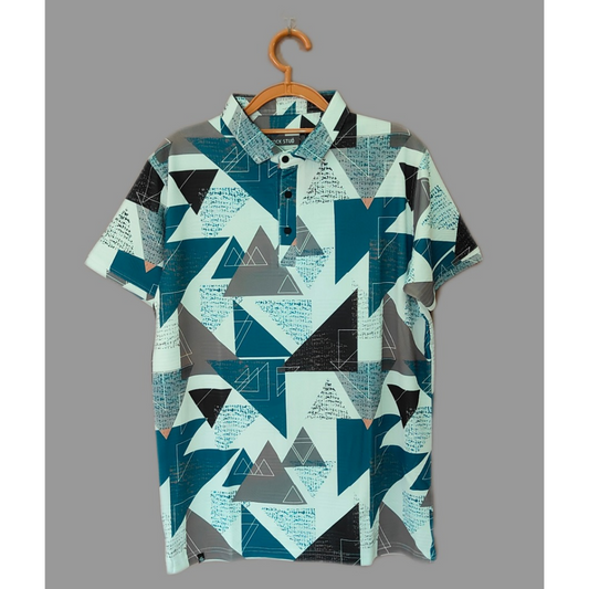 ROCK STUD Geometric Print Polo T-Shirt