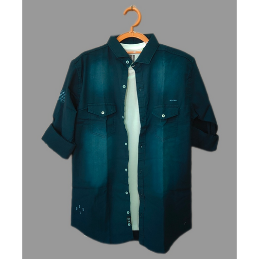 Denim-Style Shacket with Utility Pockets