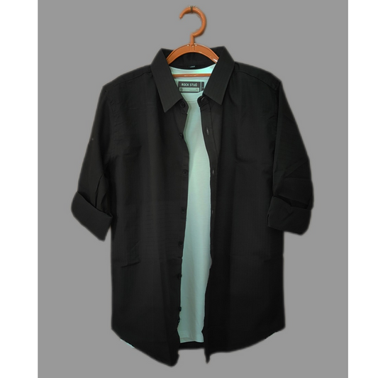 Black Casual Shacket with Rolled-Up Sleeves