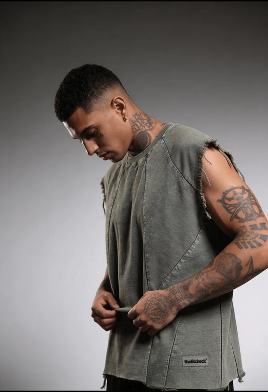 FRAY DENIM WASHED VEST