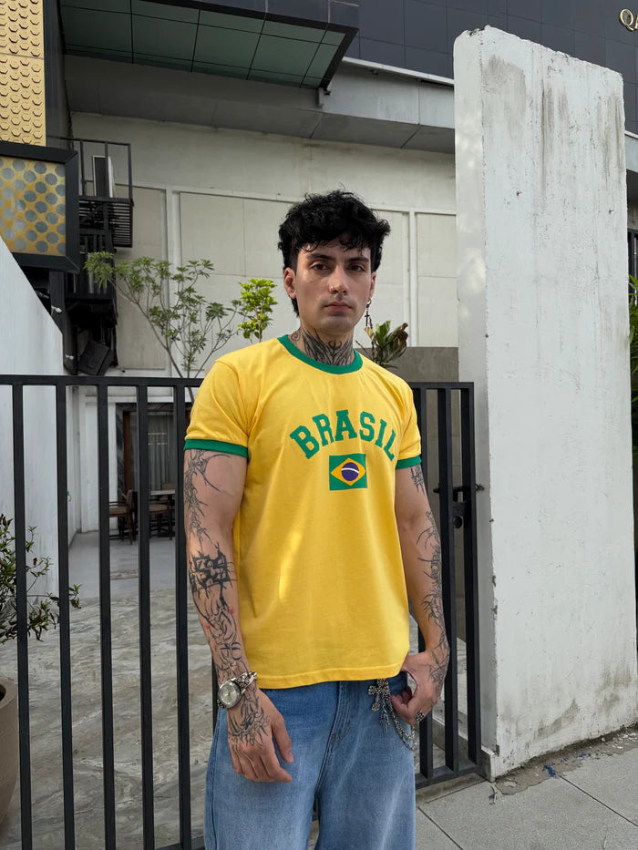 BRASIL CROPPED RINGER TEE