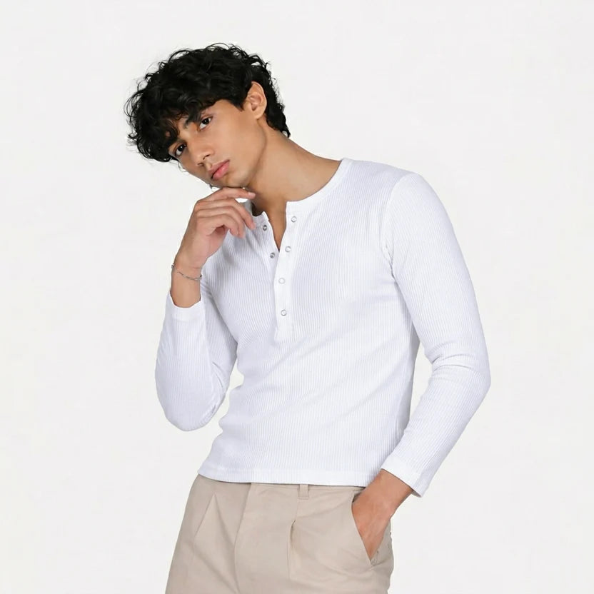 Core White Henley TEE