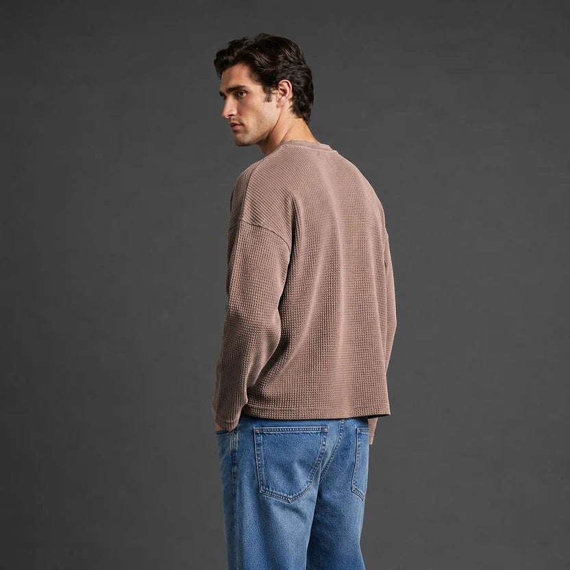 Beige Waffle Henley TEE