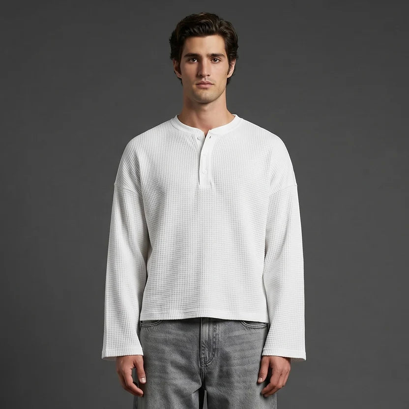 White Waffle Henley TEE
