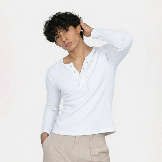 Core White Henley TEE