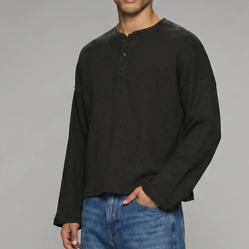Black Waffle Henley TEE