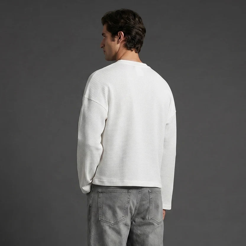 White Waffle Henley TEE