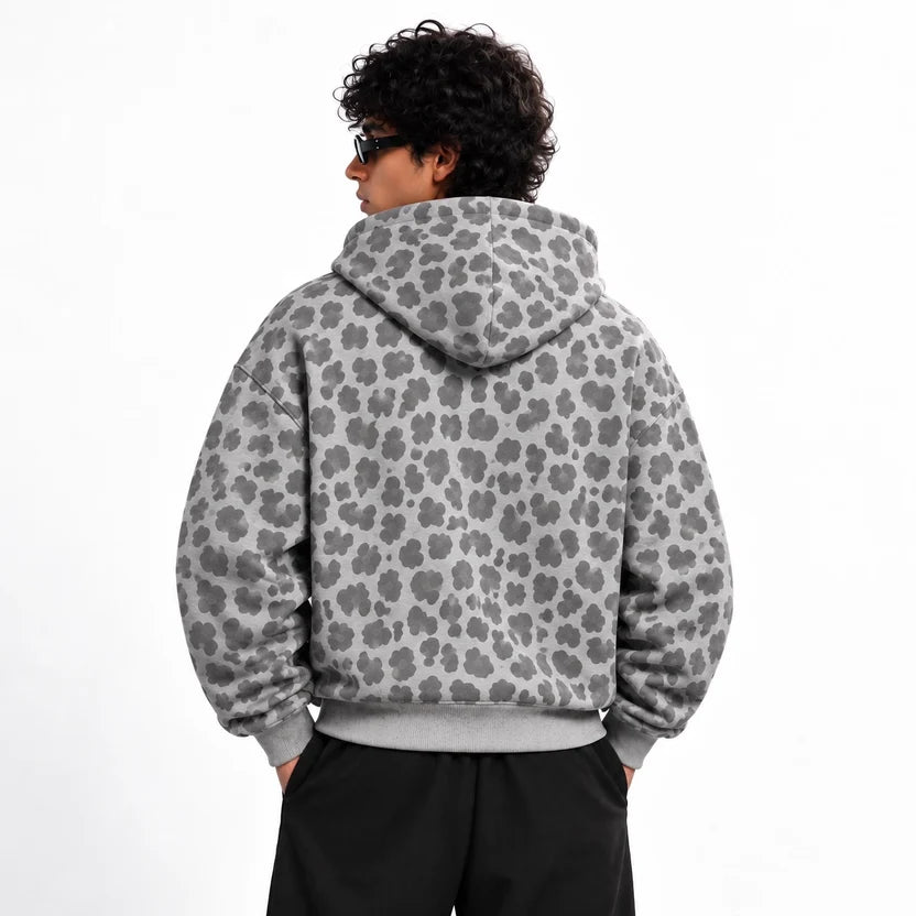 Grey Leopard Zip Hoodie