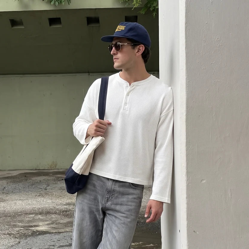 White Waffle Henley TEE