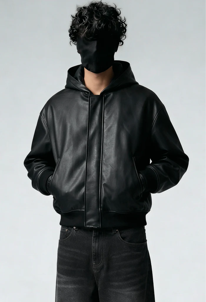 NOIR HOODED LEATHER Jacket