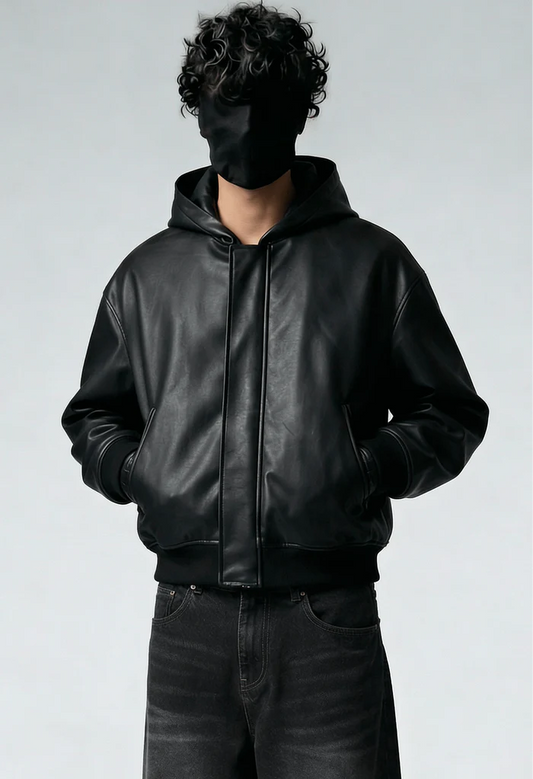 NOIR HOODED LEATHER Jacket