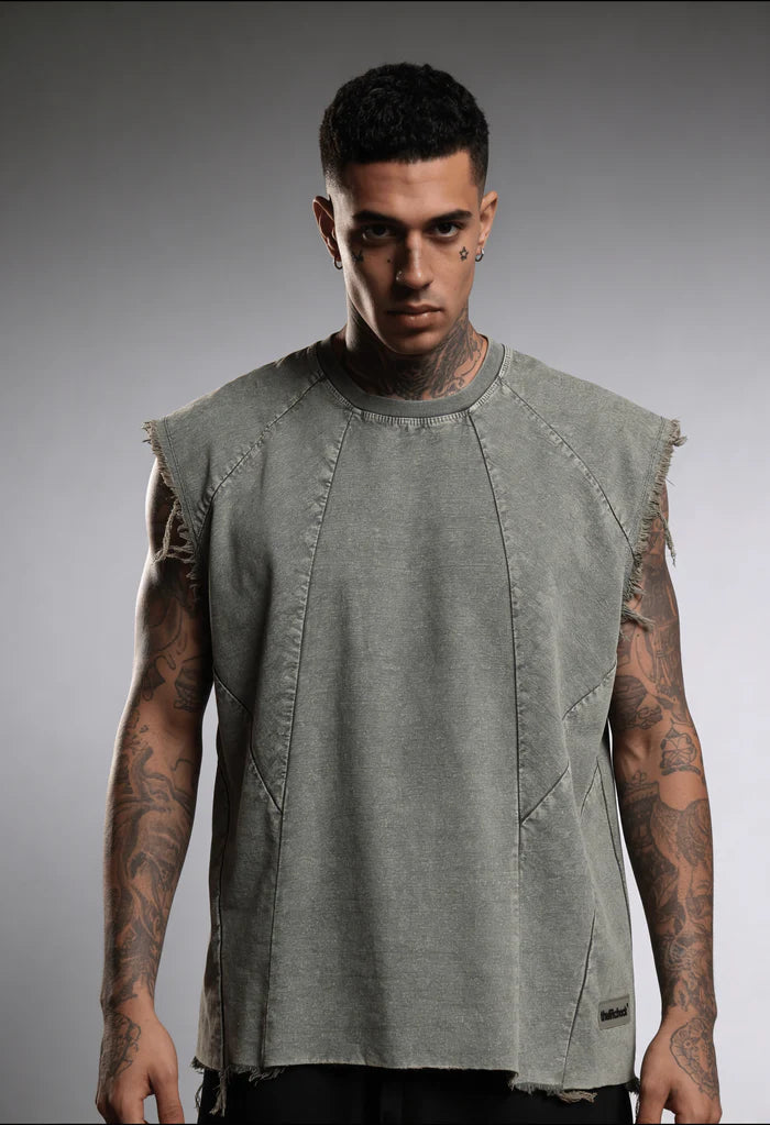 FRAY DENIM WASHED VEST