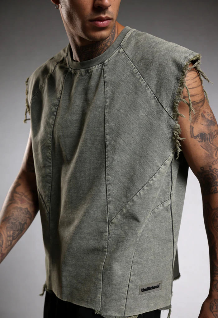 FRAY DENIM WASHED VEST