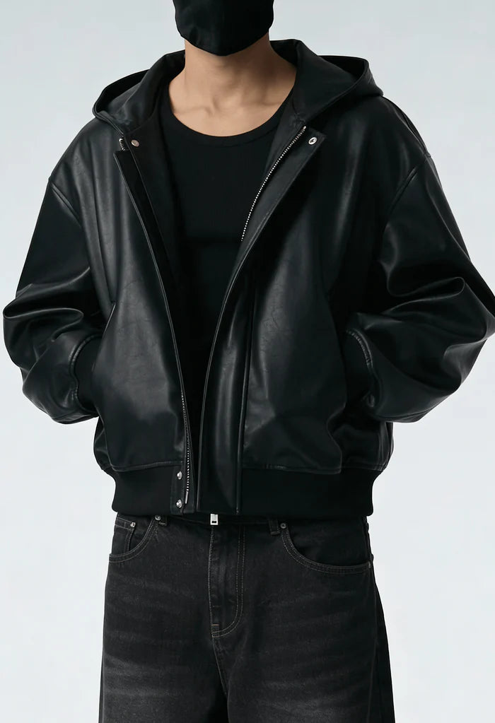 NOIR HOODED LEATHER Jacket