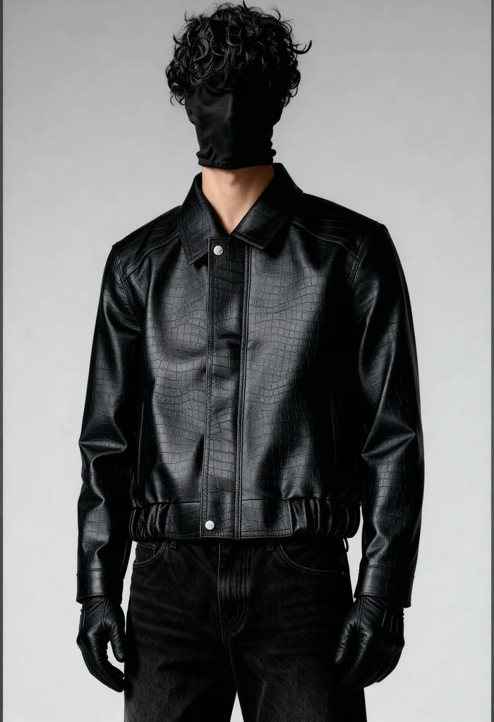ONYX CROC LEATHER - BOMBER Jacket
