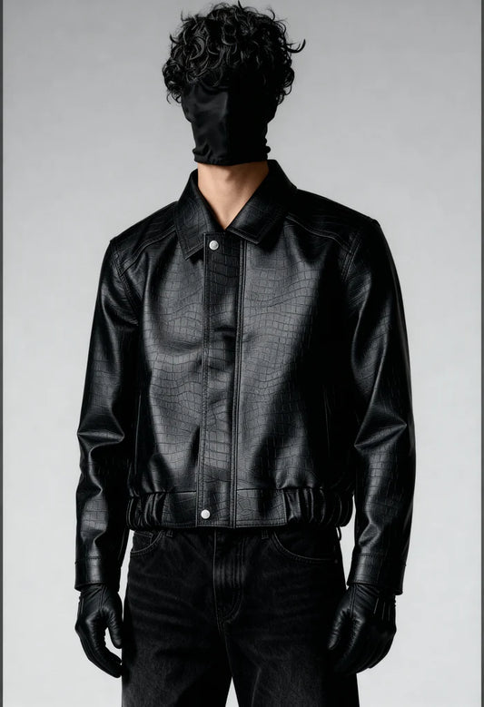 ONYX CROC LEATHER - BOMBER Jacket