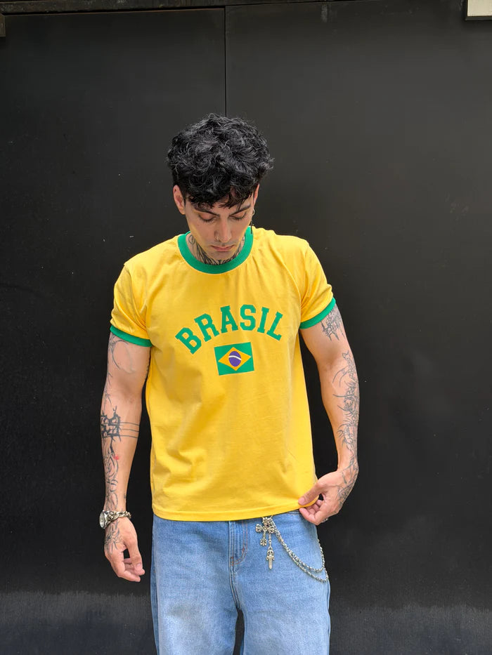 BRASIL CROPPED RINGER TEE
