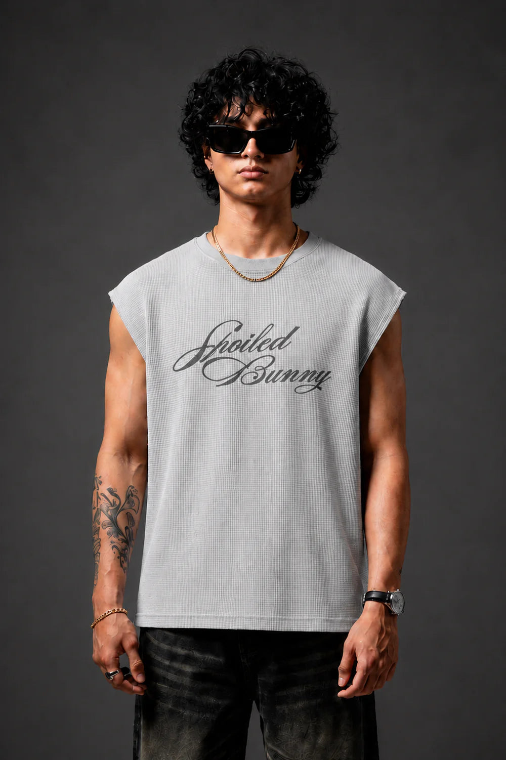 ALL EYES BOXY WAFFLE VEST TEE