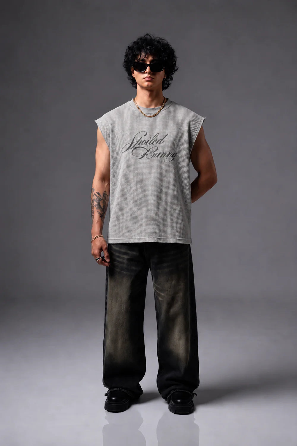 ALL EYES BOXY WAFFLE VEST TEE