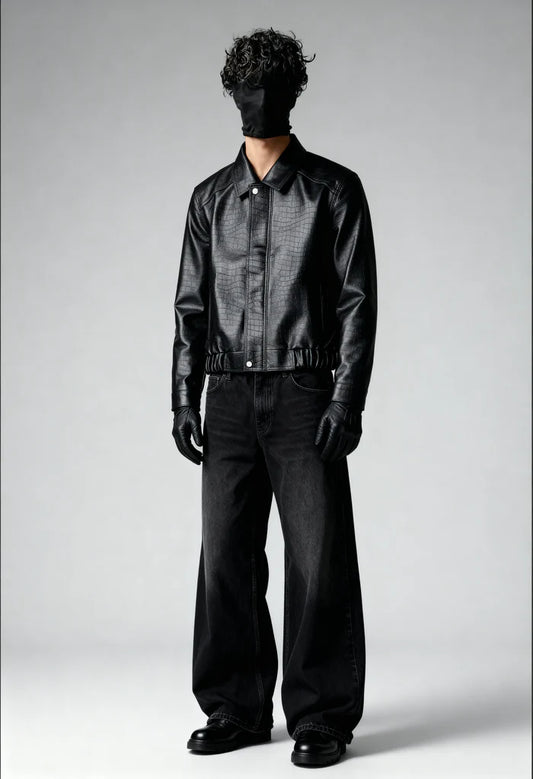 ONYX CROC LEATHER - BOMBER Jacket