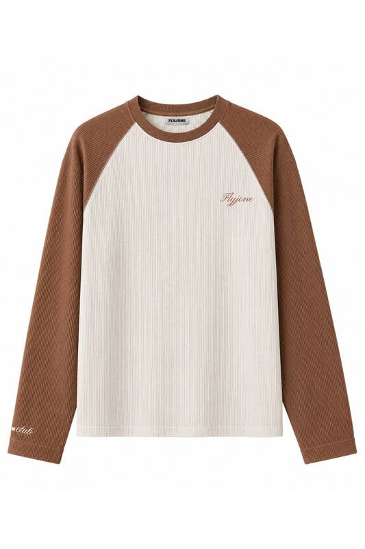 BROWN RAGLAN WAFFLE TEE