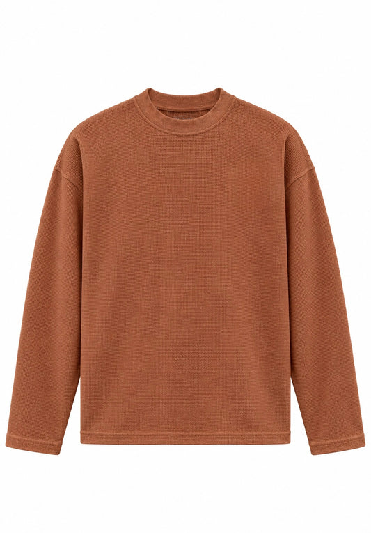 BROWN BASIC WAFFLE TEE