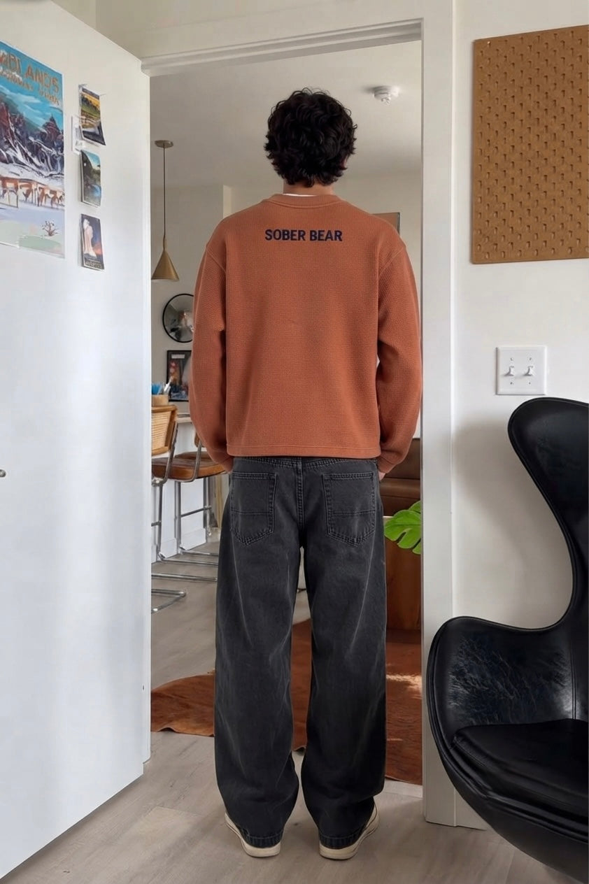 BROWN BASIC WAFFLE TEE