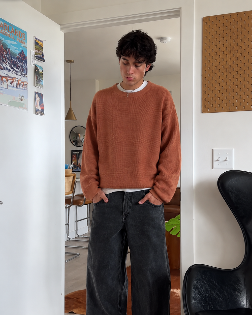 BROWN BASIC WAFFLE TEE