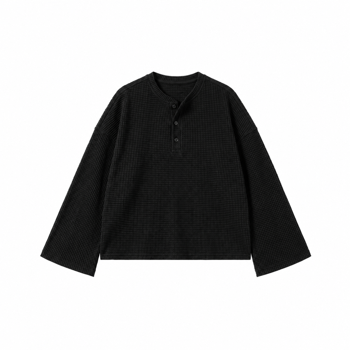 Black Waffle Henley TEE