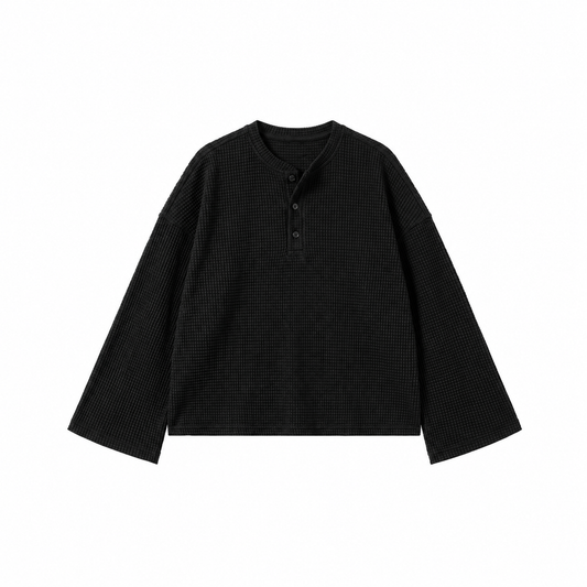Black Waffle Henley TEE