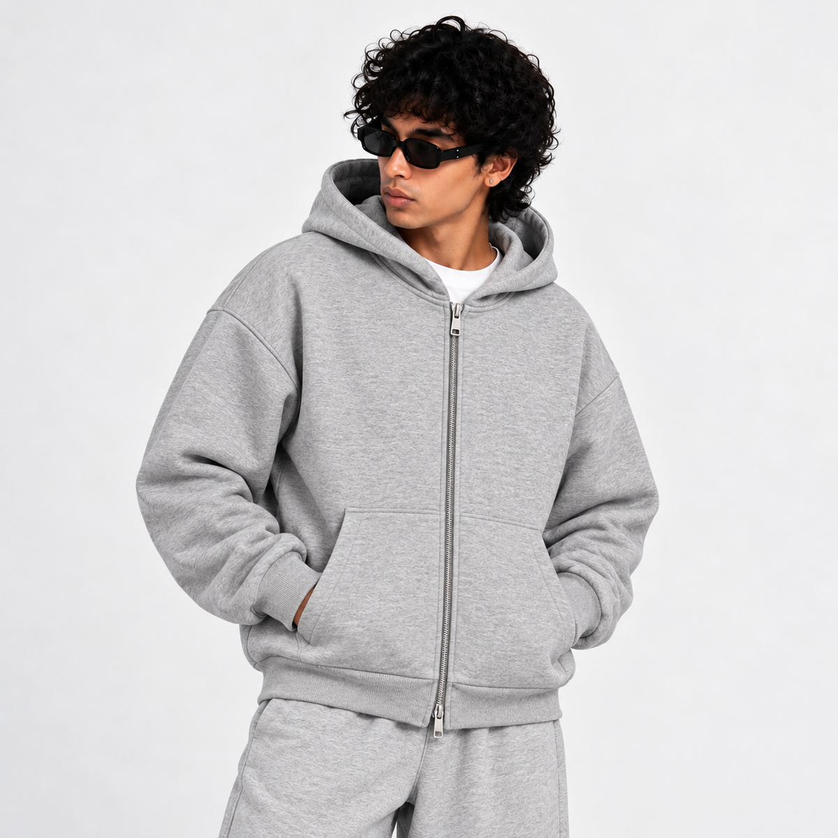 GREY ZIPPER HOODIE