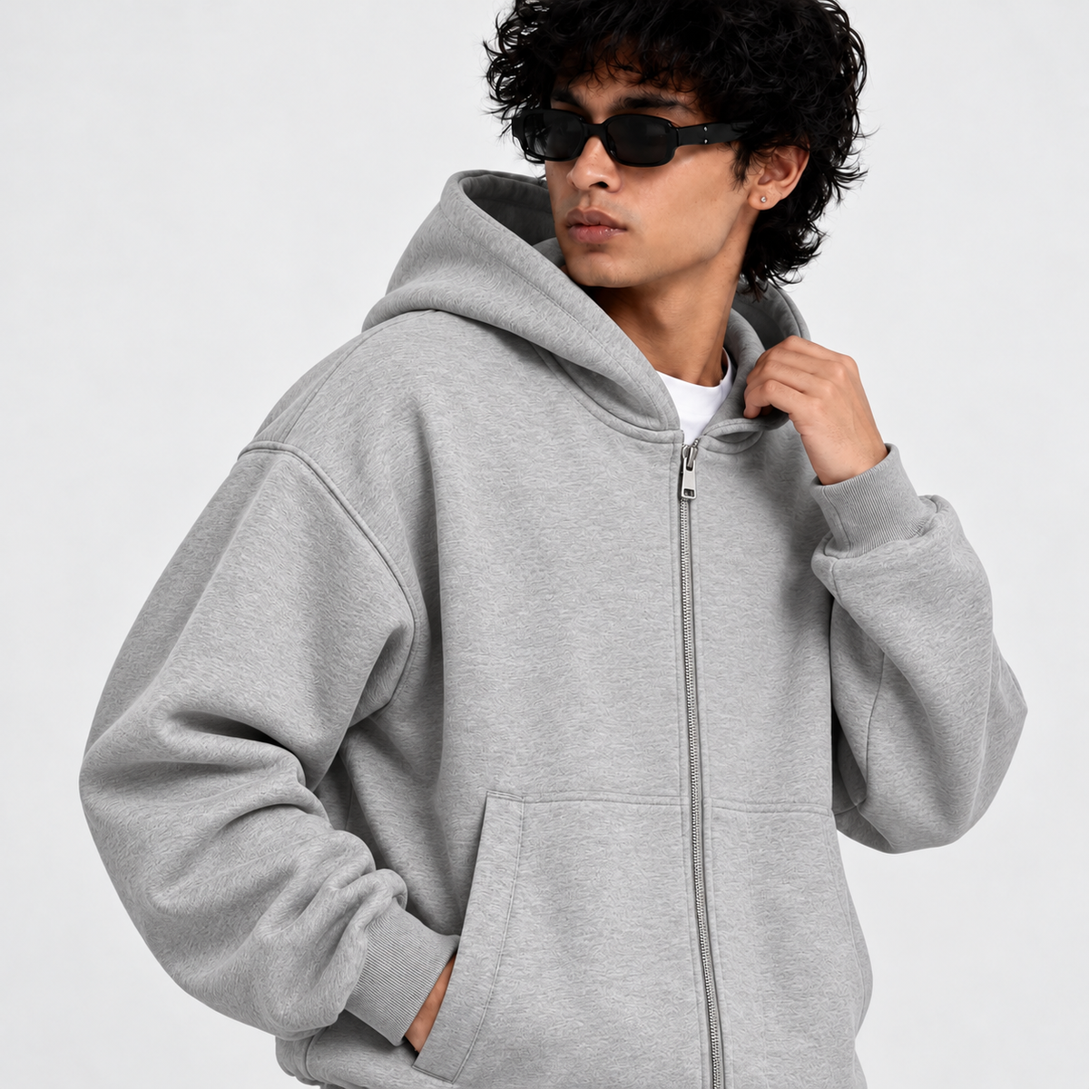 GREY ZIPPER HOODIE