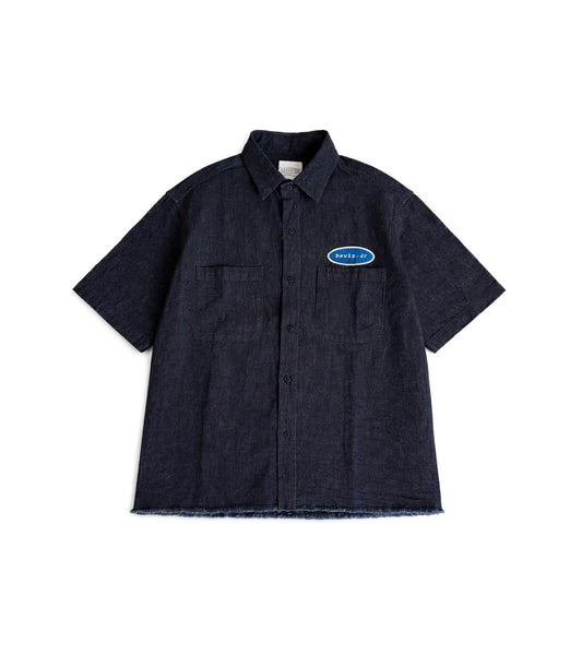 Cropped Blue Raw Denim Shirt