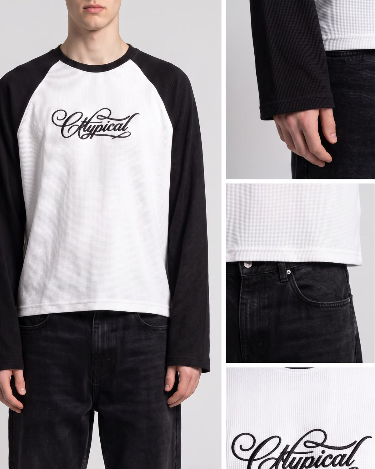 Raglan WAFFLE TEE Sleeves Black