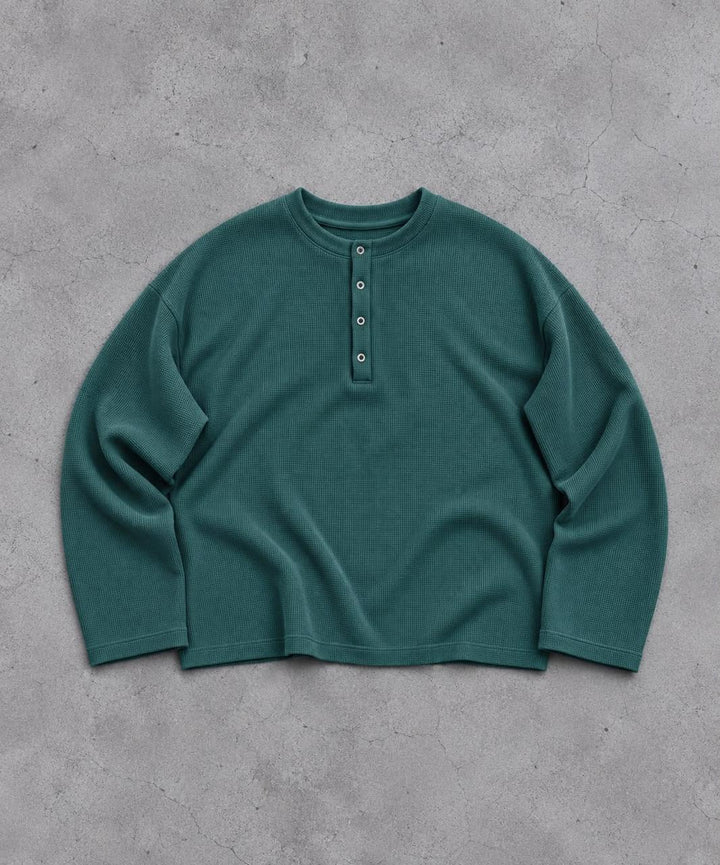 DEEP TEAL Waffle Henley TEE