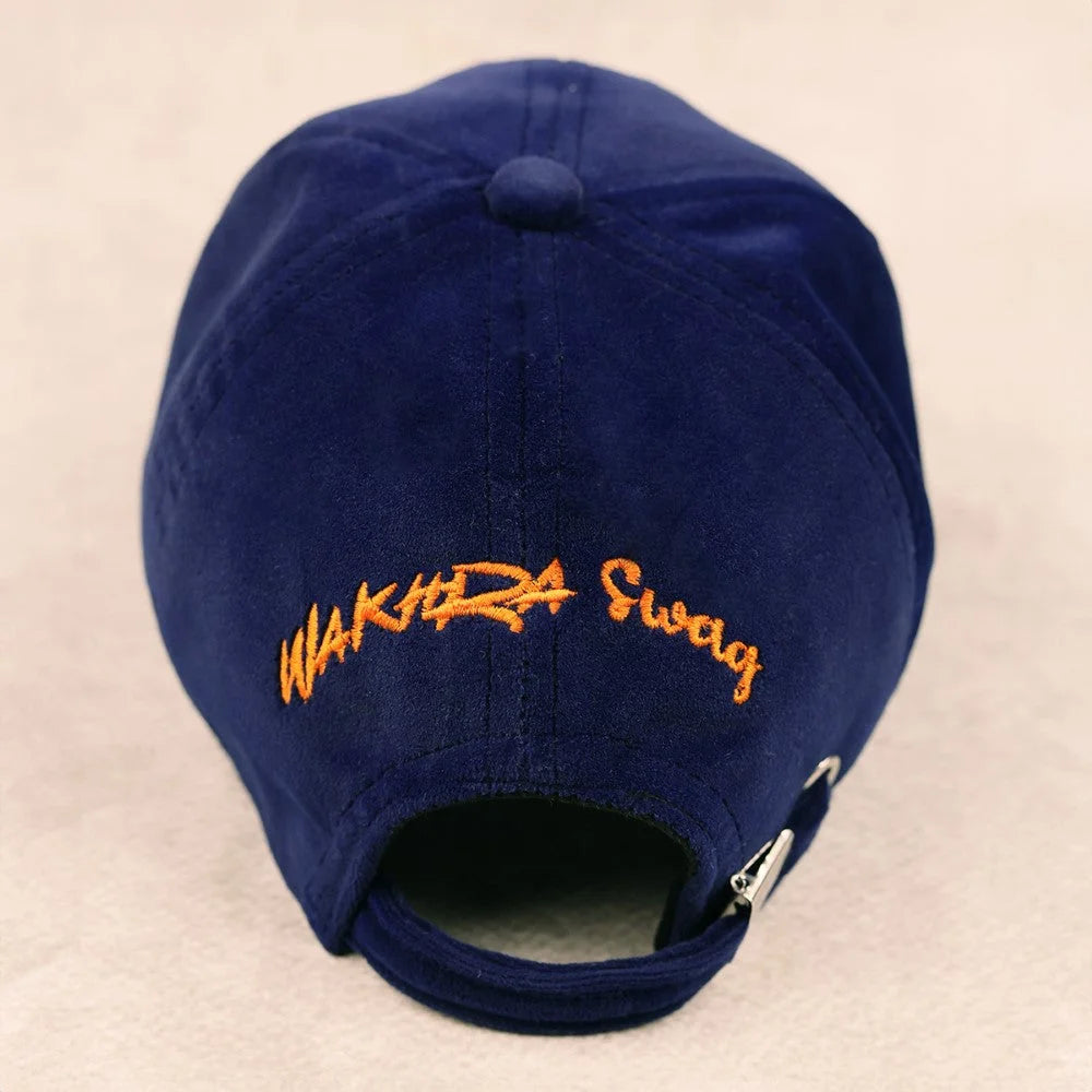 Blue Suede Baseball Cap with Embroidered Design