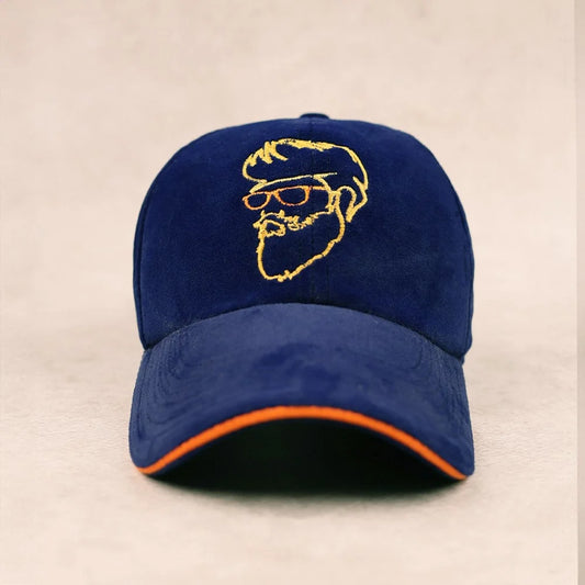 Blue Suede Baseball Cap with Embroidered Design