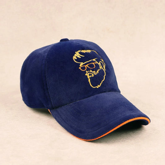Blue Suede Baseball Cap with Embroidered Design